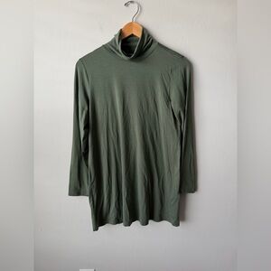 NWT Eileen Fisher Fine Jersey Scrunch Neck Tunic in Cypress Green Relaxed Silho